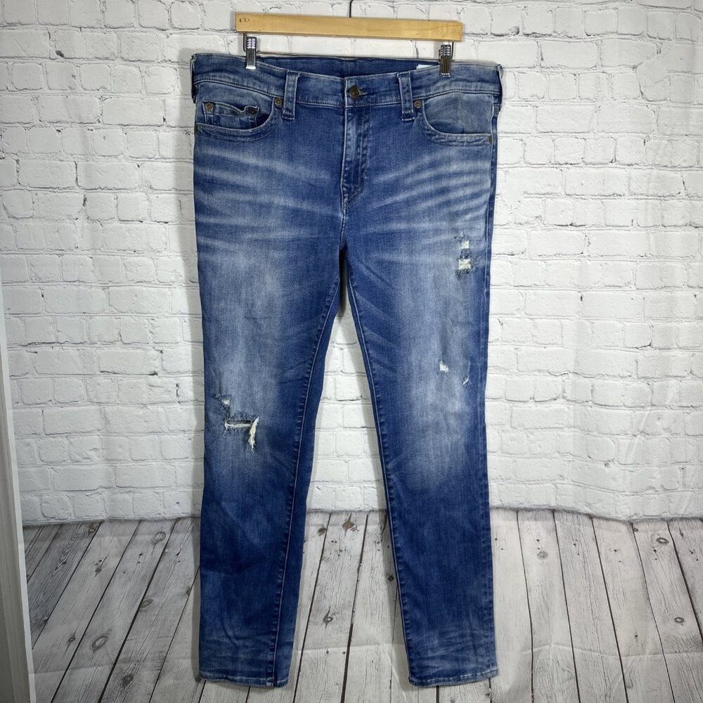True Religion Jeans Men’s Size 38X35 Rocco Blue Denim Preppy Relaxed Skinny